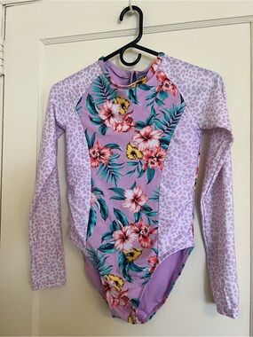 art class Lavender Floral & Leopard Print Long-Sleeve Rashguard